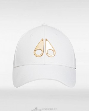Baseball caps Uomo Moose Knuckles Gold Logo Icon Cap Bianche Oro | FZL923501