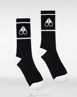 Calzini Uomo Moose Knuckles Logo Icon Socks Nere Bianche | GEL458196