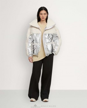 Giacca Bomber Donna Moose Knuckles Elmira Sherpa Bomber Argento | NZM753948