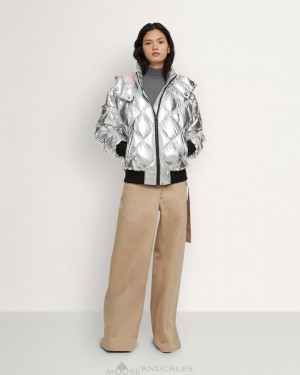 Giacca Bomber Donna Moose Knuckles Flightweight Metallic Bankhead Bomber Argento | APE726049