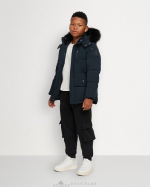 Giacche Bambino Moose Knuckles Original 3q Shearling Blu Marino Nere | PEQ019423