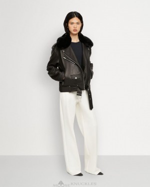 Giacche Donna Moose Knuckles Leather Moto Nere Nere | WOC852906