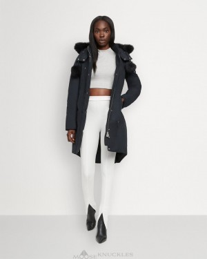 Parkas Donna Moose Knuckles Original Stirling Parka Shearling Blu Marino Nere | MXV349502