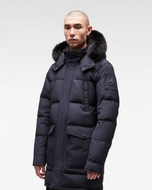 Parkas Uomo Moose Knuckles Onyx Big Ridge Parka Blu Marino Nere | ISK064729