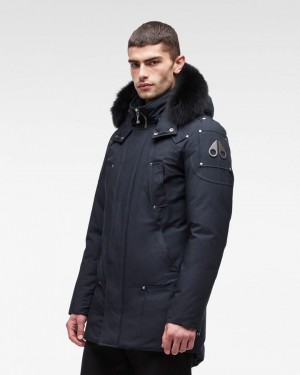 Parkas Uomo Moose Knuckles Original Stirling Parka Fur Blu Marino Nere | NGZ312096
