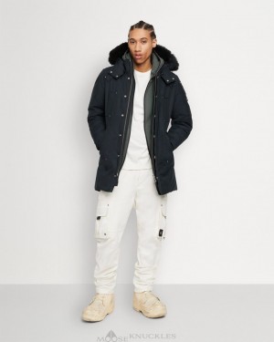 Parkas Uomo Moose Knuckles Original Stirling Parka Shearling Blu Marino Nere | APL879543