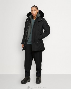 Parkas Uomo Moose Knuckles Original Stirling Parka Shearling Nere Nere | PTJ178290